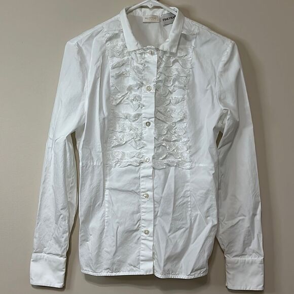 Vintage Valentino Fine Feathers Button Down with Ruffle Lace - Picture 1 of 7